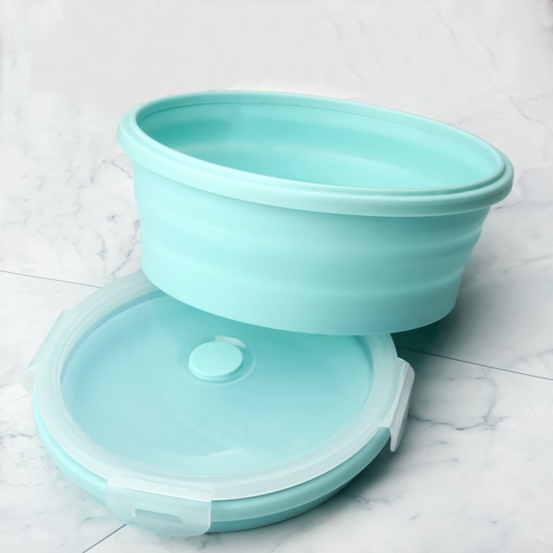 Round Foldable Folding Silicone Lunch Bento Storage Box Food Container