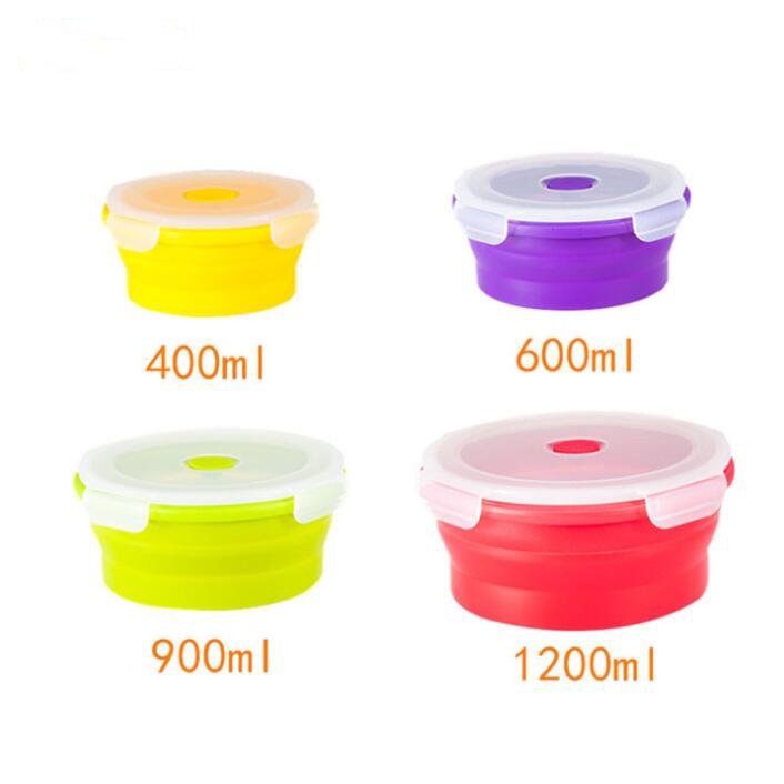 Hot Sale 600ml Collapsible Round Food Storage & Containers For Kitchen Microwave Sealed Silicone Foldable Lunch Boxes For Kids