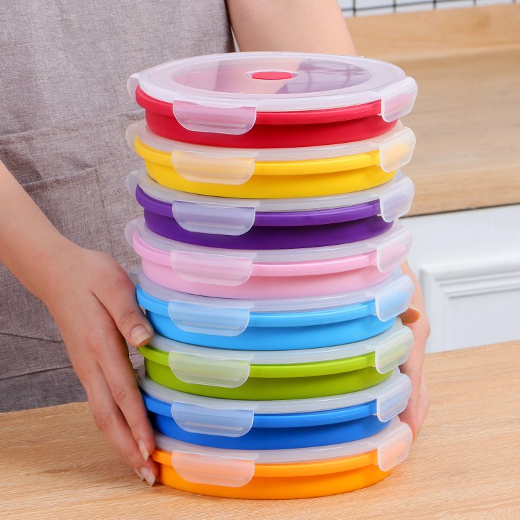 Hot Sale 600ml Collapsible Round Food Storage & Containers For Kitchen Microwave Sealed Silicone Foldable Lunch Boxes For Kids