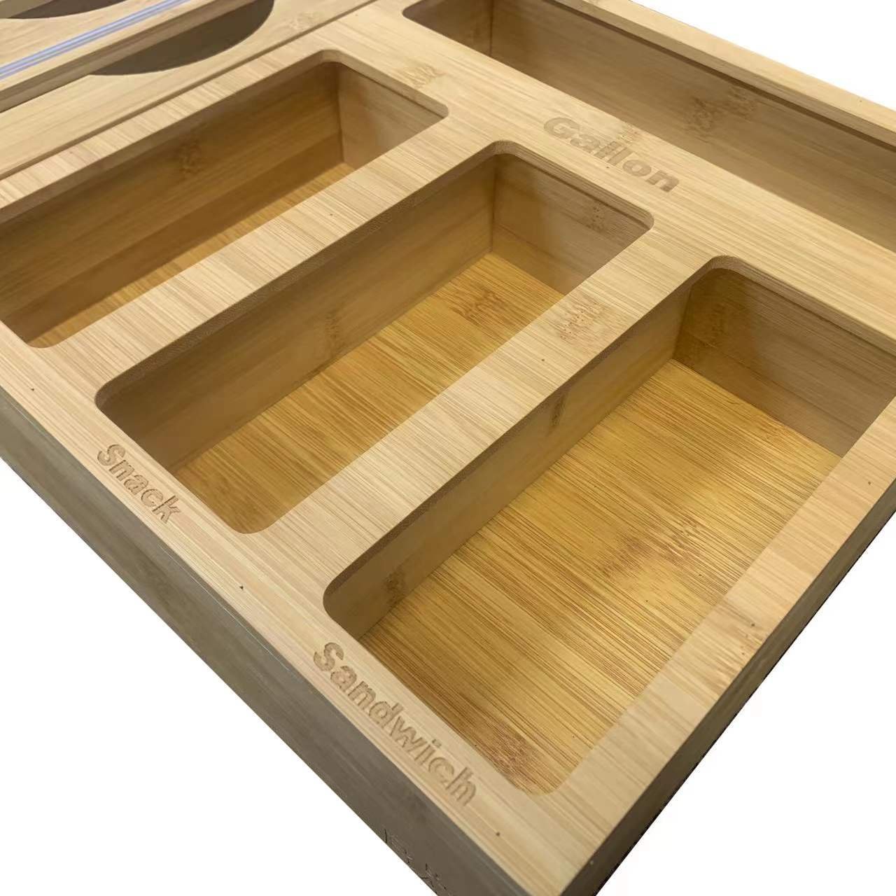 HOSTK Bamboo Ziplock Bag Storage Organizer, Food Storage Bag Holder Organizer and Dispenser for Kitchen Drawer