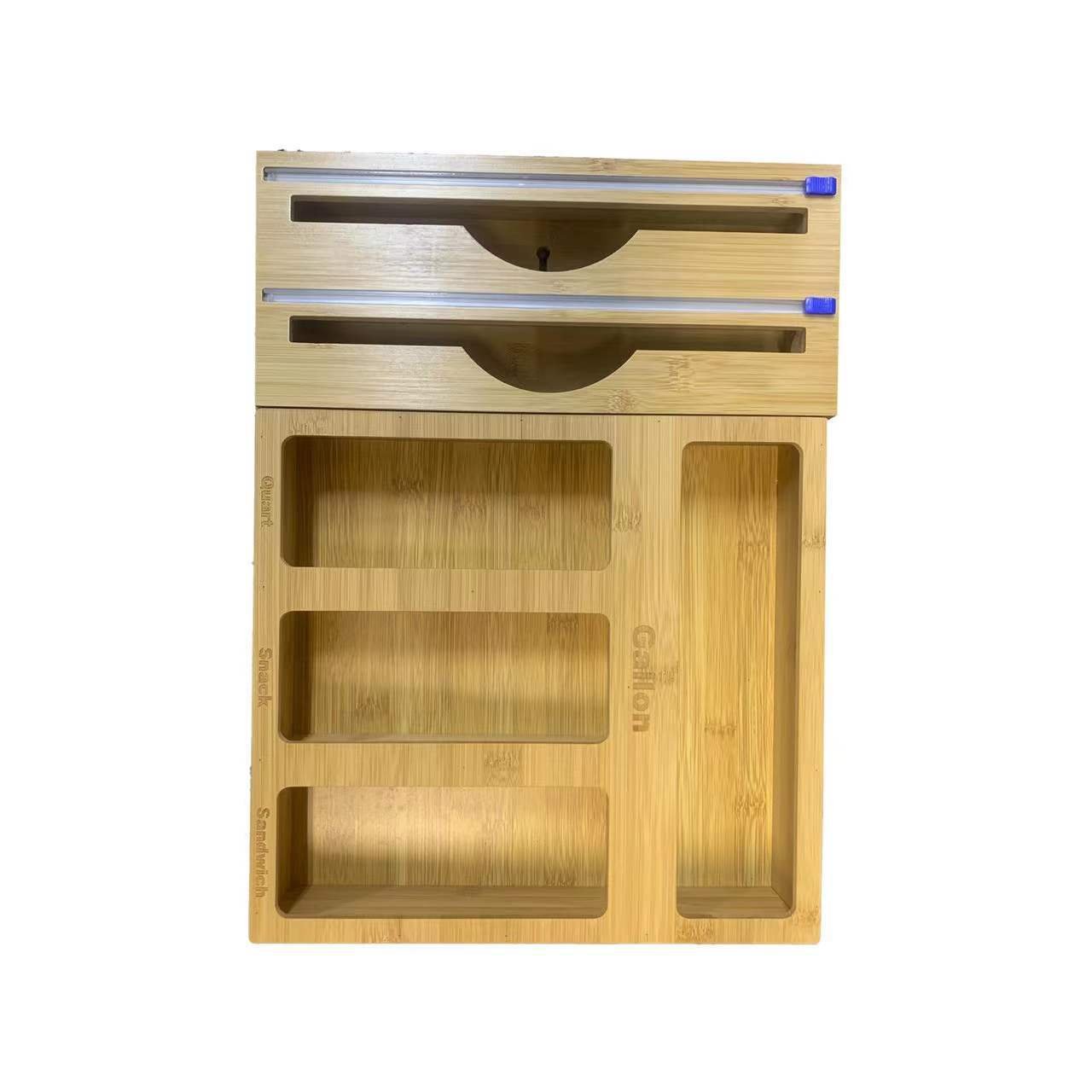 HOSTK Bamboo Ziplock Bag Storage Organizer, Food Storage Bag Holder Organizer and Dispenser for Kitchen Drawer