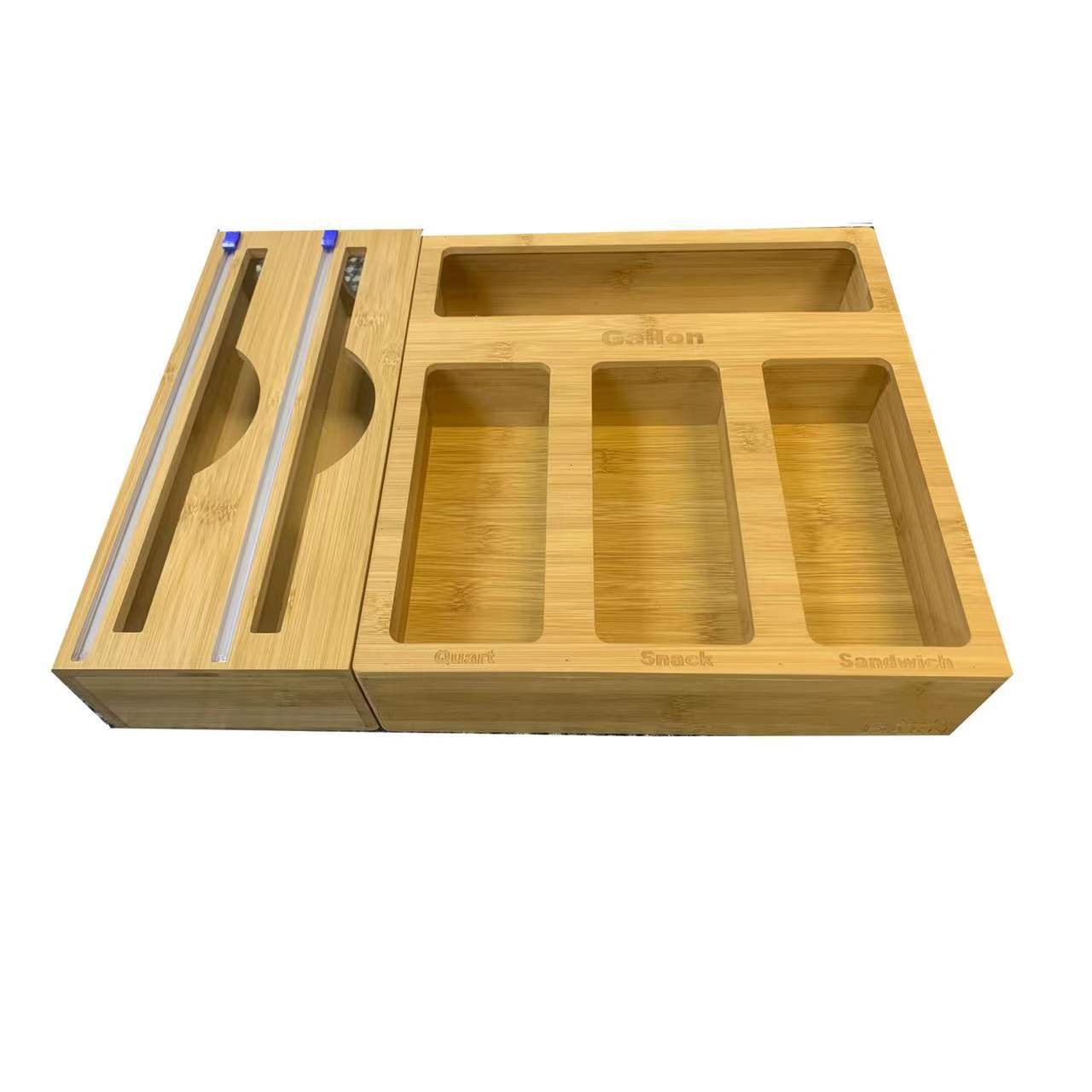 HOSTK Bamboo Ziplock Bag Storage Organizer, Food Storage Bag Holder Organizer and Dispenser for Kitchen Drawer