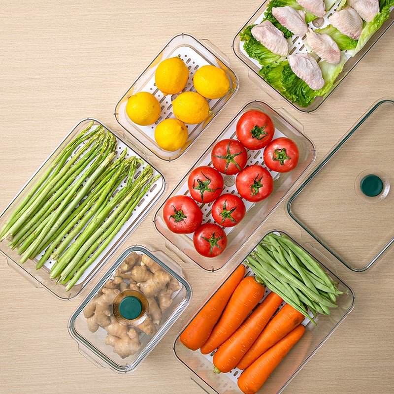 High quality refrigerator PET airtight food storage containers with lids