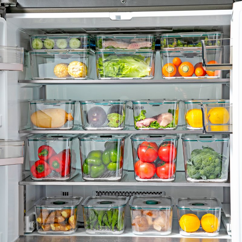 High quality refrigerator PET airtight food storage containers with lids