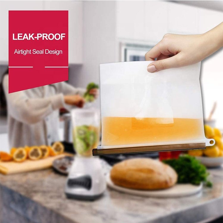 Reusable Eco Friendly Leakproof Ziplock Silicone Food Storage Bag Snack Bag for Sandwich Liquid Lunch Fruit