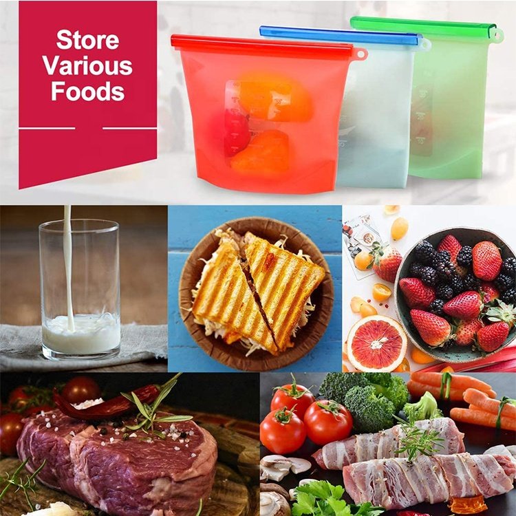 Reusable Eco Friendly Leakproof Ziplock Silicone Food Storage Bag Snack Bag for Sandwich Liquid Lunch Fruit