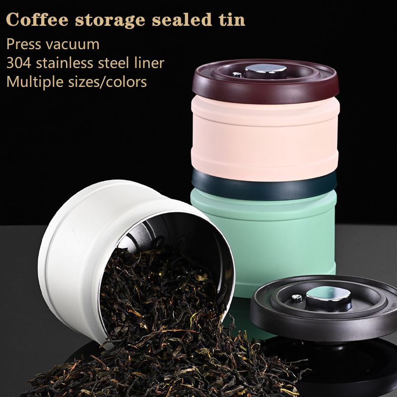 Household Coffee Storage Sealed Tank Press Vacuum Coffee Bean Stainless Steel Vacuum Crisper Coffee Bean Storage Containers