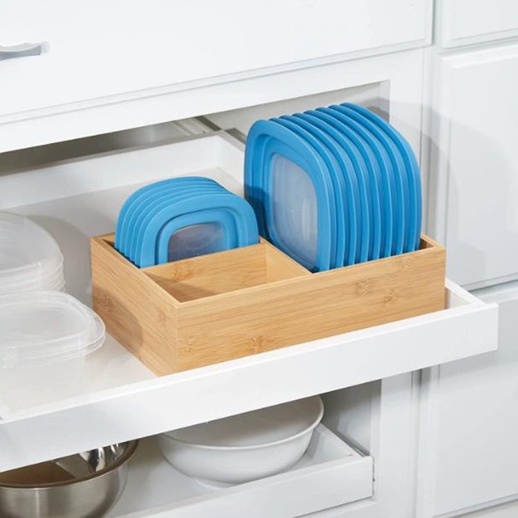 New creative kitchen condiment three-compartment storage box solid wood storage box