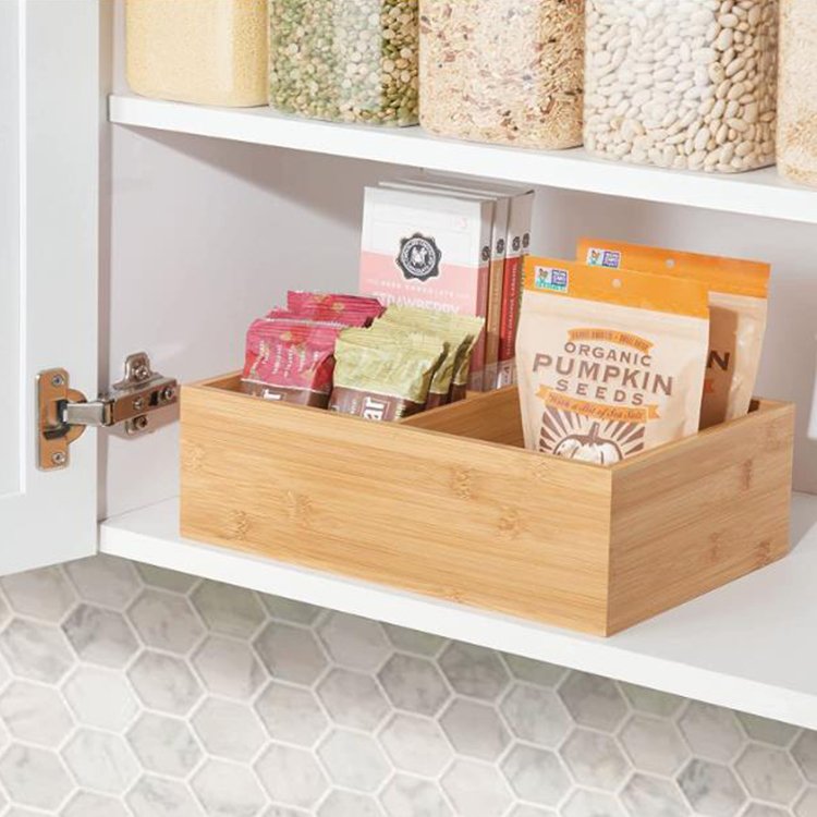 New creative kitchen condiment three-compartment storage box solid wood storage box