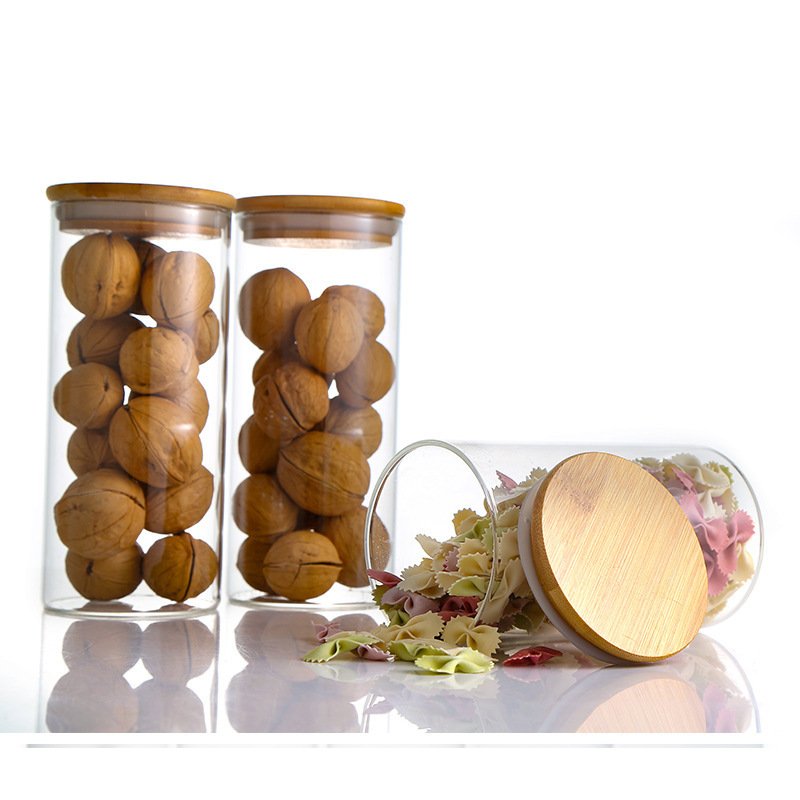 Kitchen Canisters Bamboo Lids Food Storage Jar Use Glass Clear Glass Home Christmas Luxury Space Valentine Custom Party Gifts
