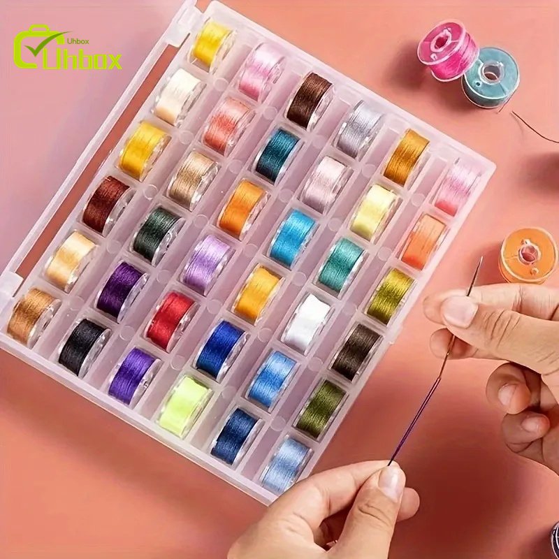 25-Grid Transparent Plastic Bobbin Storage Box Household Embroidery Sewing Thread Box Ribbon Lines And Sewing Thread
