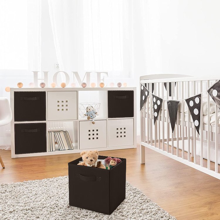 Wholesale 6 Pcs Black Non Woven Fabric Cube Storage Bins Organizer Cllapsible Clothes Storage Boxes