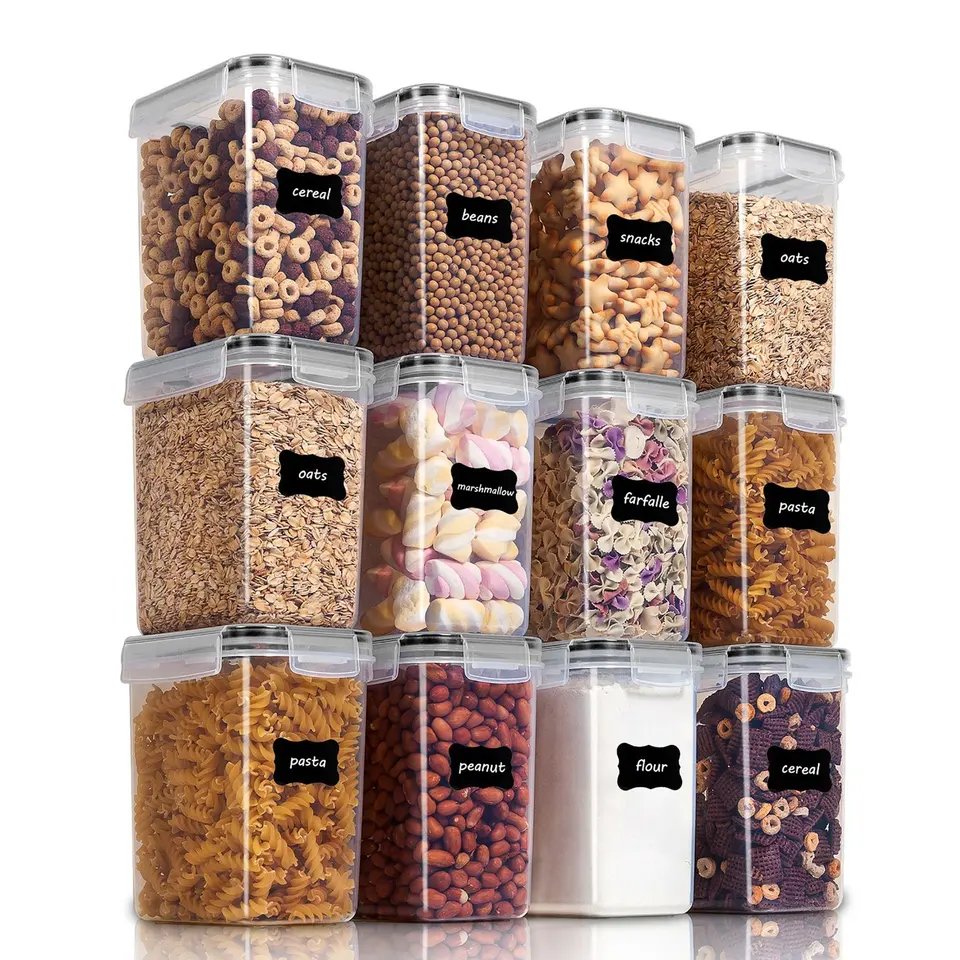 Haixing 6PCS Kitchen Cereal Flour Dry Food Noodles Beans Storage Airtight 1.6L Food Storage Container with Lid Storage Box Set