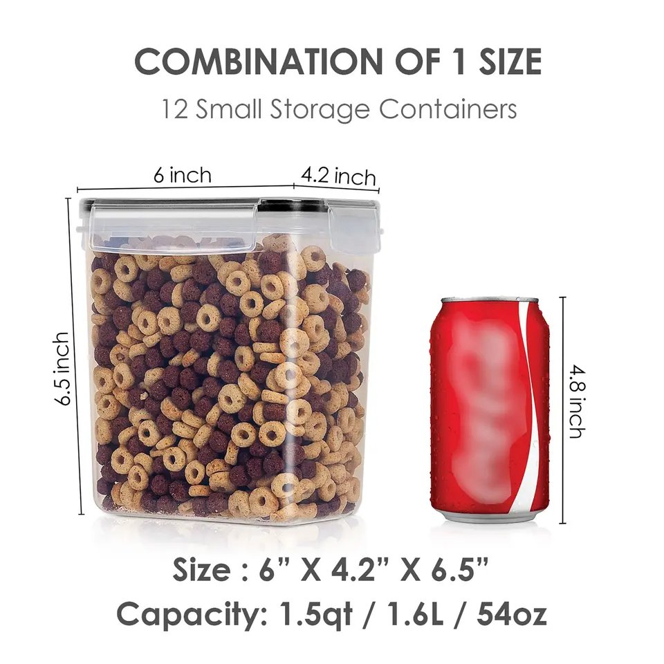 Haixing 6PCS Kitchen Cereal Flour Dry Food Noodles Beans Storage Airtight 1.6L Food Storage Container with Lid Storage Box Set