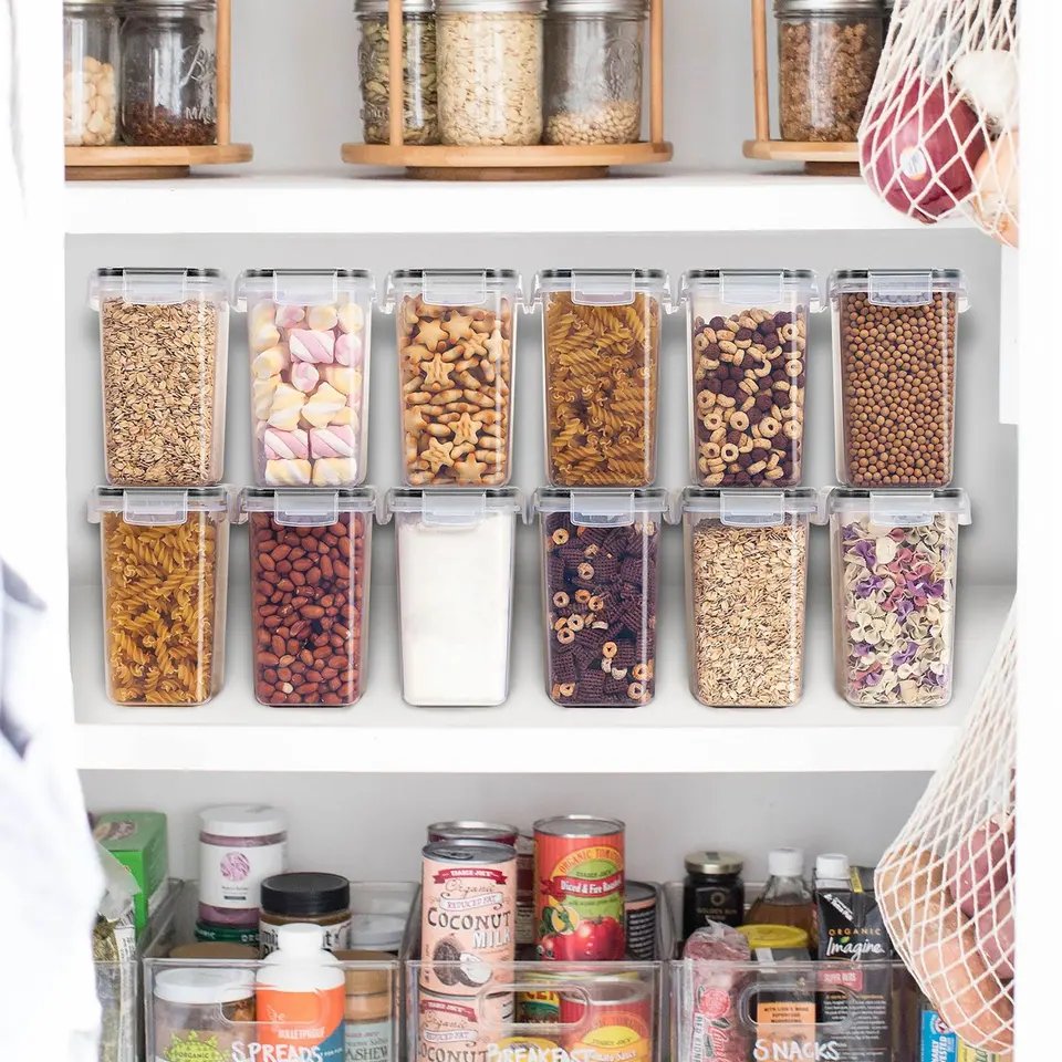 Haixing 6PCS Kitchen Cereal Flour Dry Food Noodles Beans Storage Airtight 1.6L Food Storage Container with Lid Storage Box Set