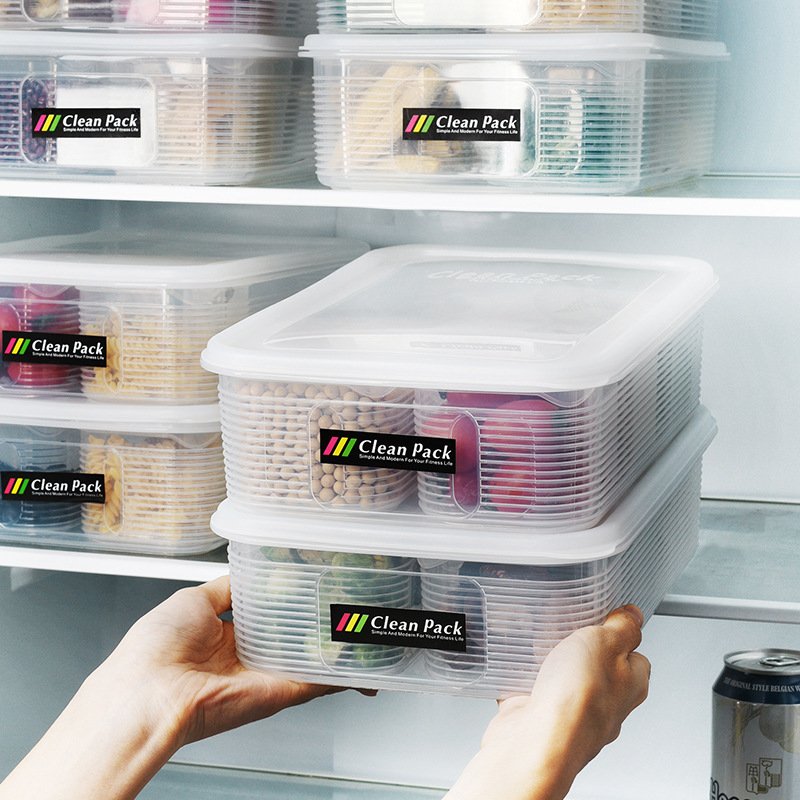 A3463 Household Plastic Boxes With Lid Kitchen Refrigerator Fruit Case Crisper Divide Food Storage Box
