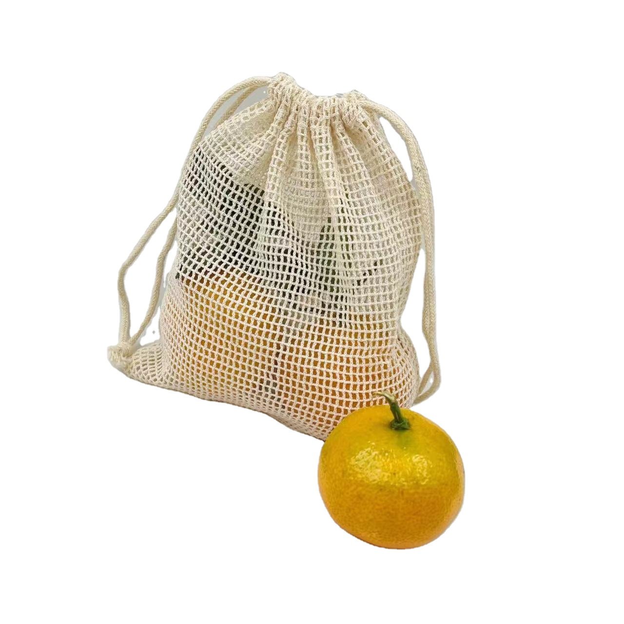 Reusable organic cotton net shopping bags for fruit cotton mesh washable laundry bag