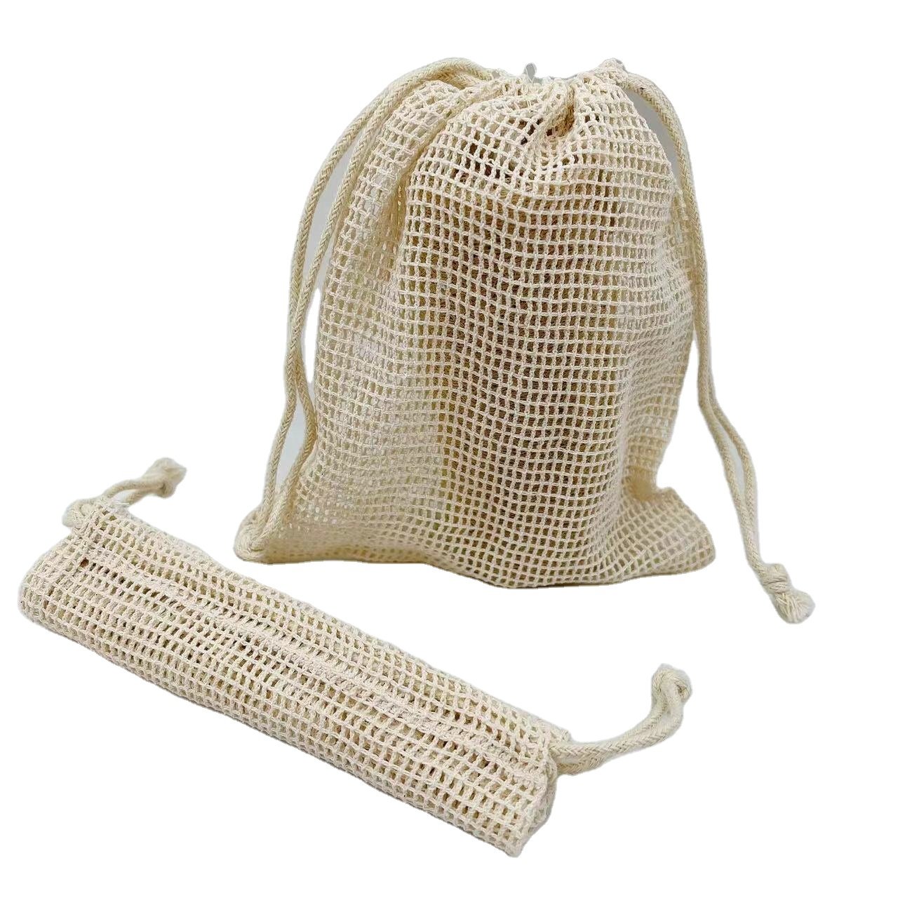 Reusable organic cotton net shopping bags for fruit cotton mesh washable laundry bag