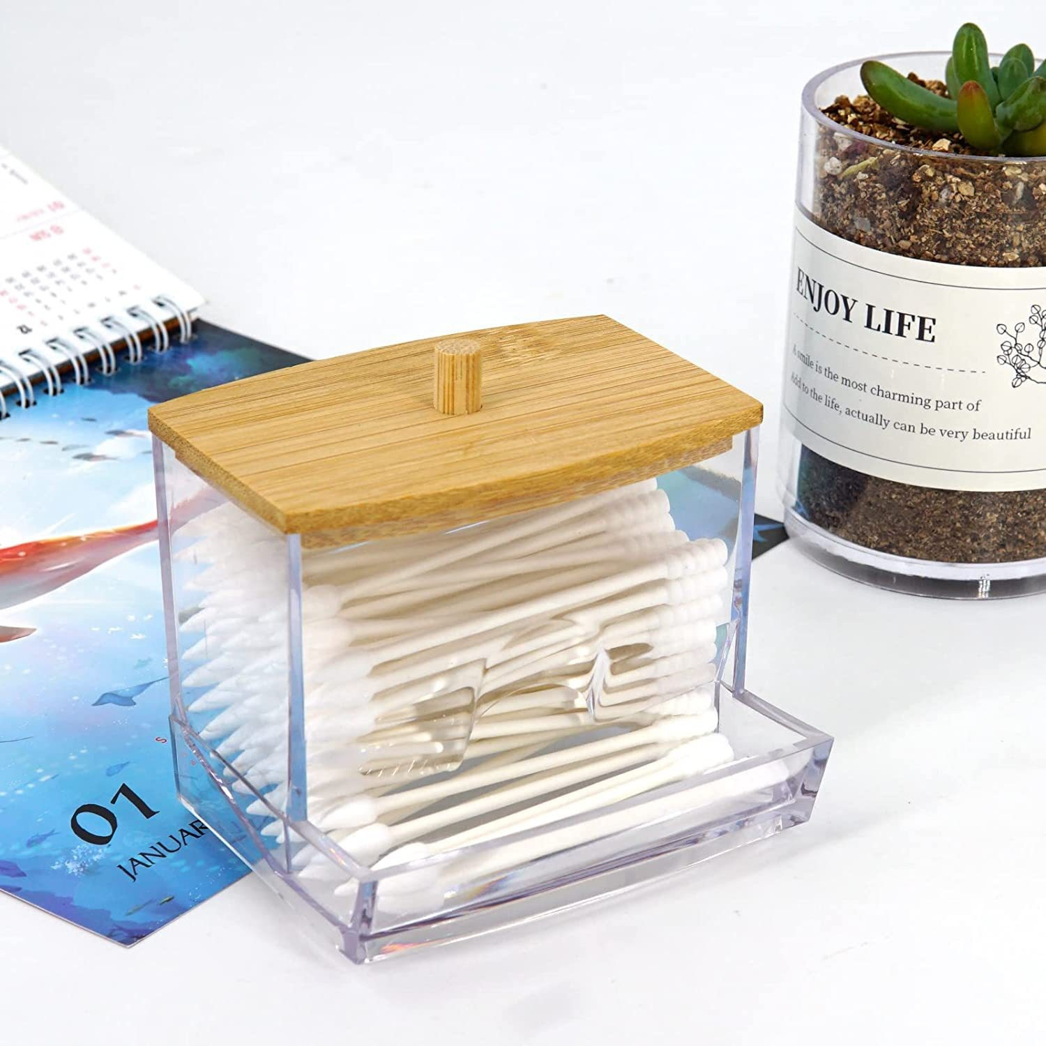Organizer Clear Acrylic storage container box with Bamboo Lid
