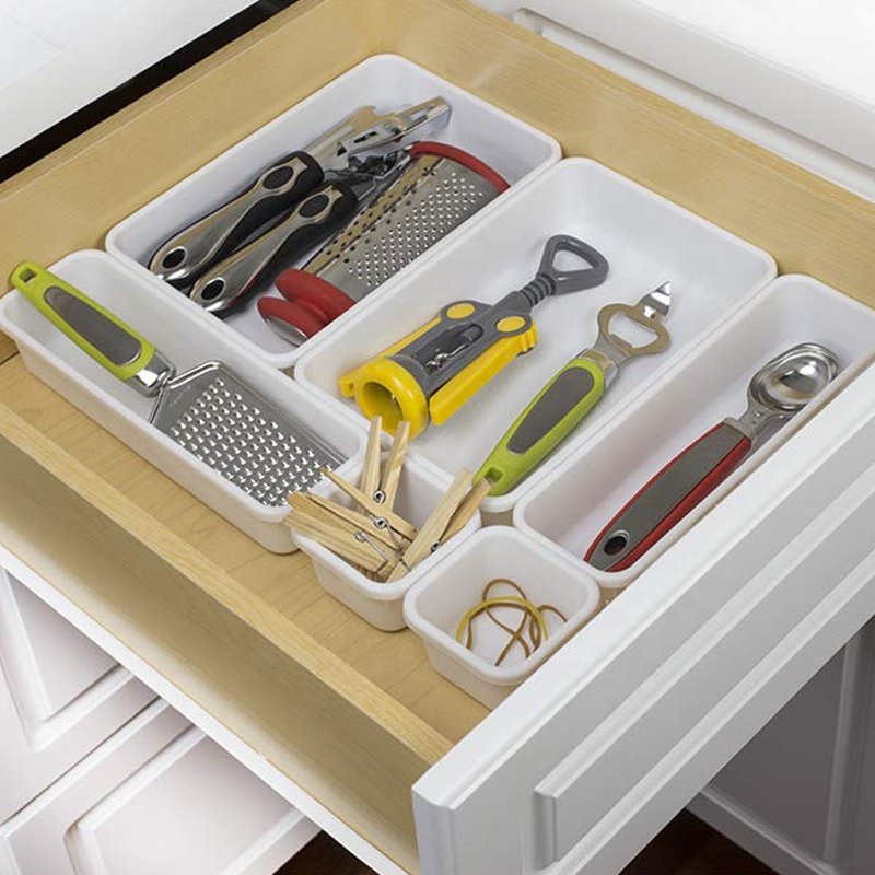 Hot Sale Drawer Divider Box Kitchen Cutlery Organizer Rectangular Plastic Desktop Cosmetic Storage Box