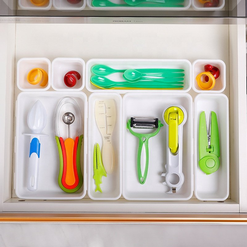 Hot Sale Drawer Divider Box Kitchen Cutlery Organizer Rectangular Plastic Desktop Cosmetic Storage Box