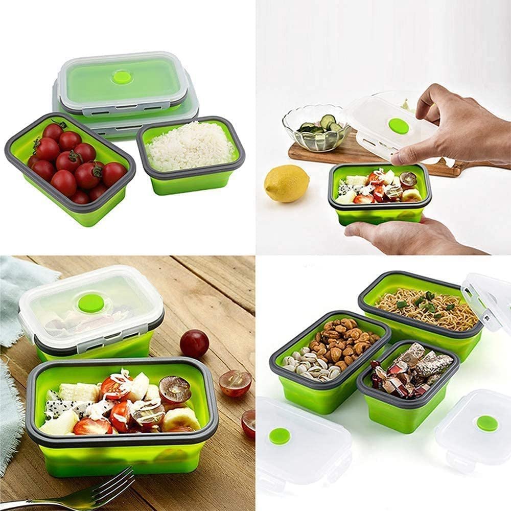 Collapsible Leakproof Silicon Bento Lunch Box Silicone Food Storage Container with Lid