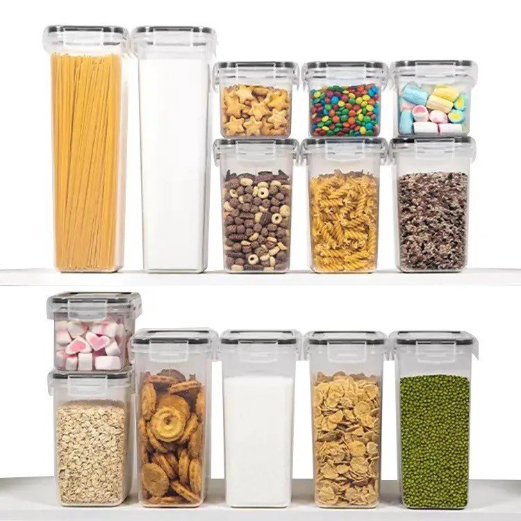 14pack Best Seller Dry Food Storage Container With Lid Airtight Clear Plastic Pantry Cereal Snack Food Kitchen Organizer