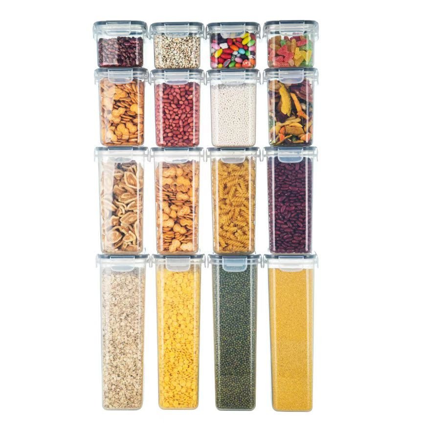 14pack Best Seller Dry Food Storage Container With Lid Airtight Clear Plastic Pantry Cereal Snack Food Kitchen Organizer