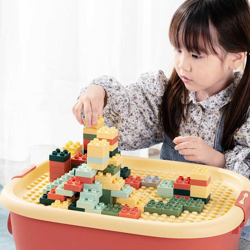 Home New Design Logo Model School Bus Building Blocks Kids Plastic Packaging Storage Boxes Rectangle Shape Toys Organization