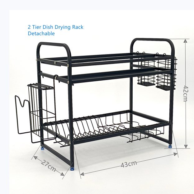 2 Tier Compact Kitchen Dish Drainer Rack Stainless Steel Rust-Proof Dish Drainer with Utensil Holder Cutting Board Holder