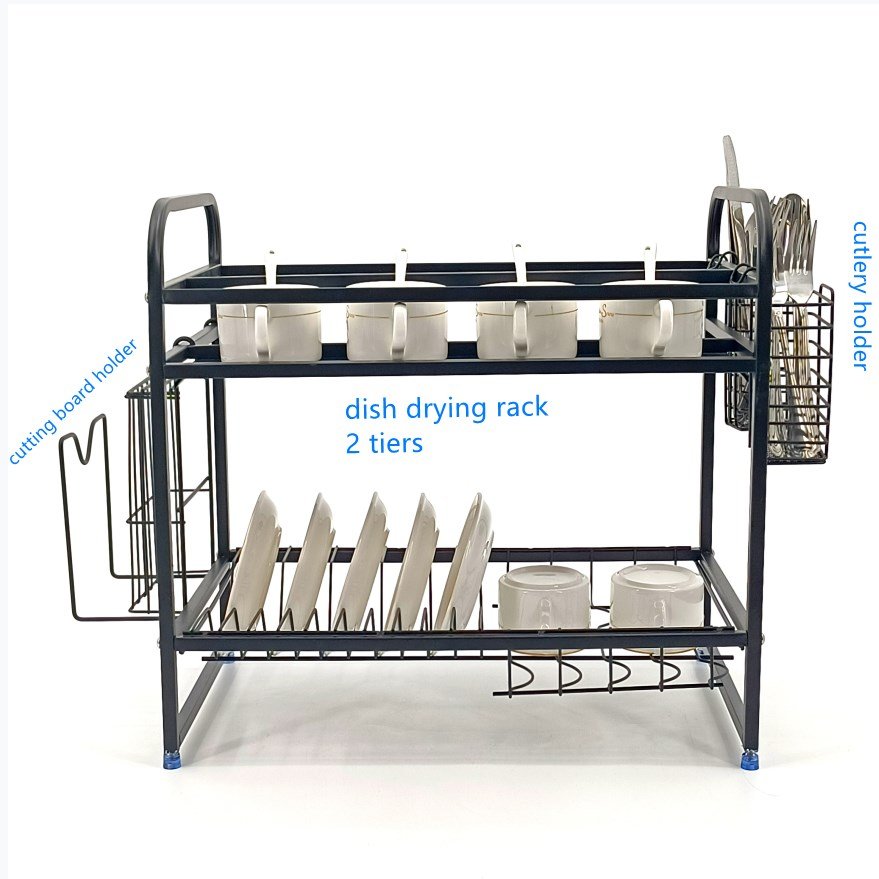 2 Tier Compact Kitchen Dish Drainer Rack Stainless Steel Rust-Proof Dish Drainer with Utensil Holder Cutting Board Holder