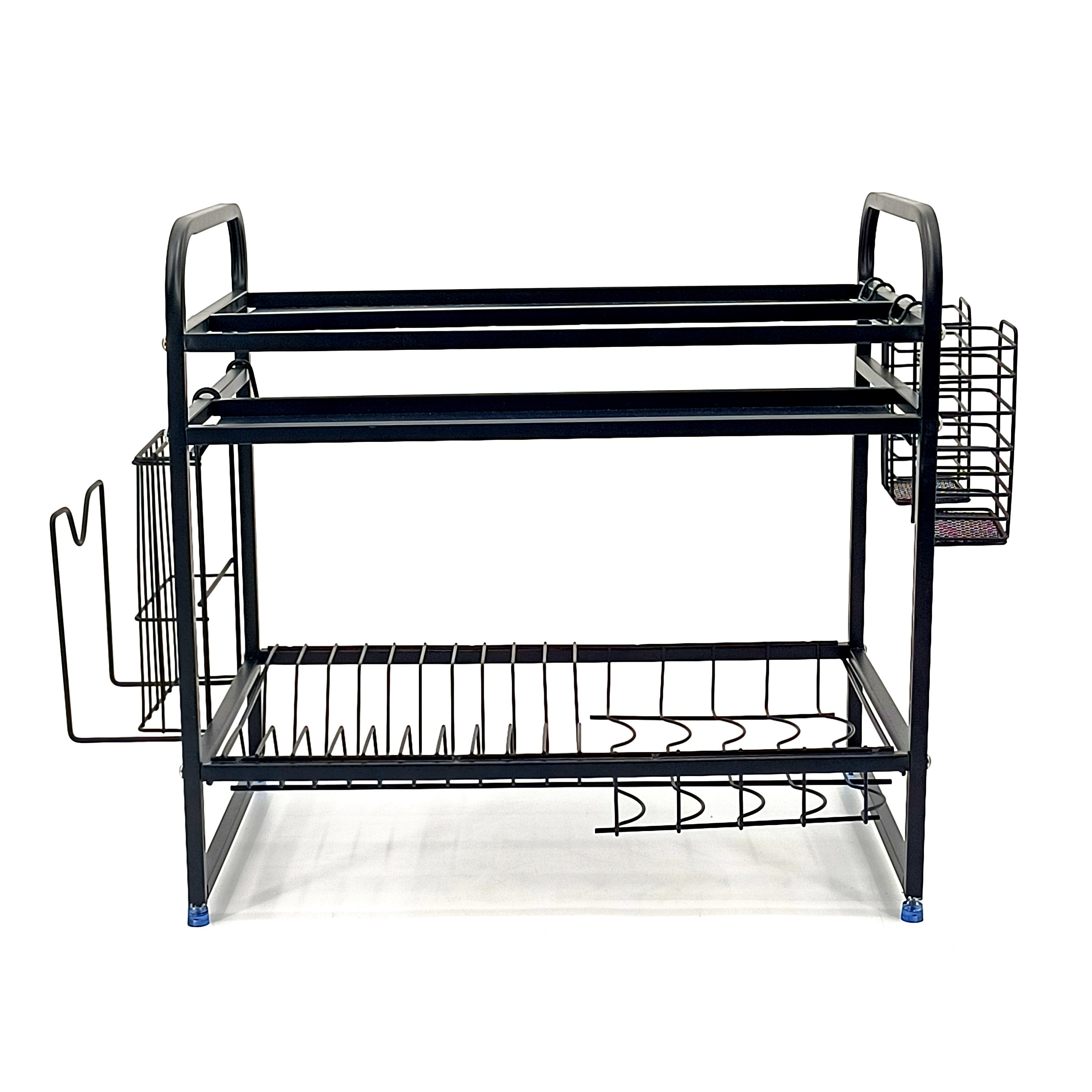 2 Tier Compact Kitchen Dish Drainer Rack Stainless Steel Rust-Proof Dish Drainer with Utensil Holder Cutting Board Holder