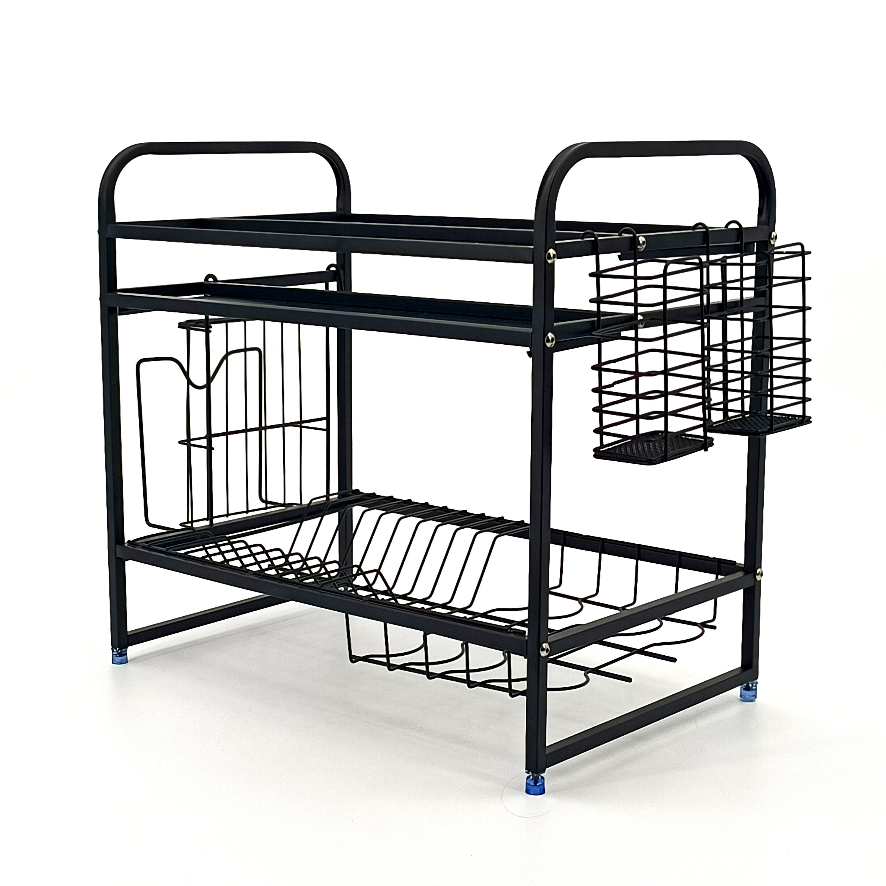2 Tier Compact Kitchen Dish Drainer Rack Stainless Steel Rust-Proof Dish Drainer with Utensil Holder Cutting Board Holder