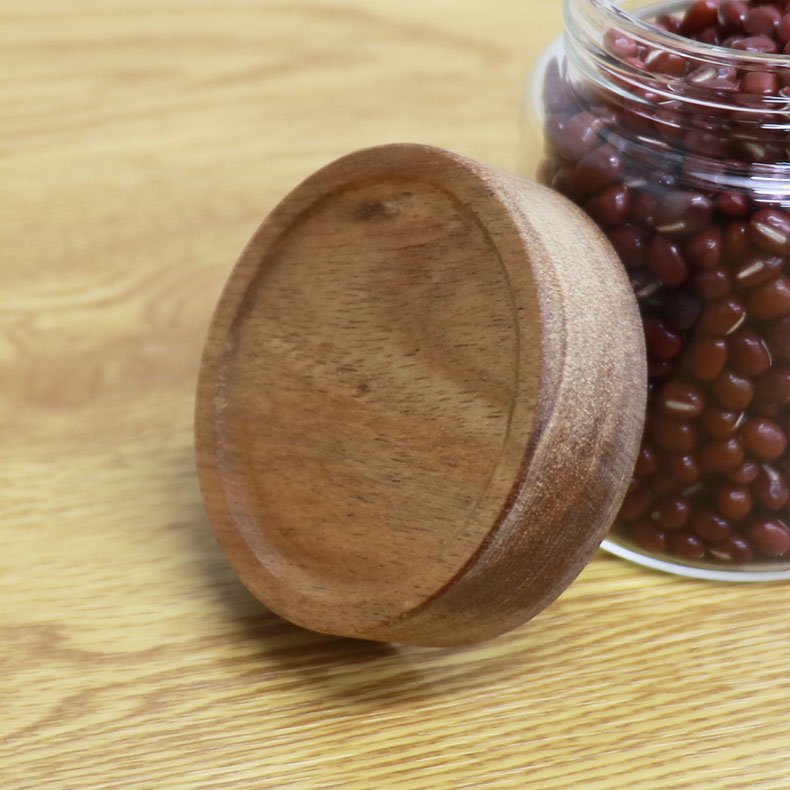 Heat Resistant Candy Foods Wooden Lid Air Tight Storage Containers Acacia Spice Jar 180ml