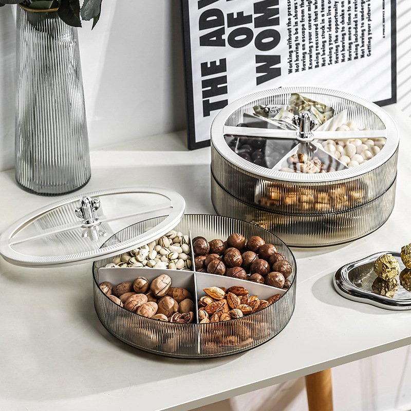 Clear Food Storage Organizer Snack Fruit Tray Round Plastic Divided Serving Tray With Lids