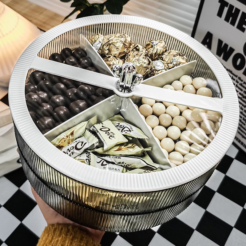 Clear Food Storage Organizer Snack Fruit Tray Round Plastic Divided Serving Tray With Lids