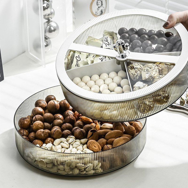 Clear Food Storage Organizer Snack Fruit Tray Round Plastic Divided Serving Tray With Lids