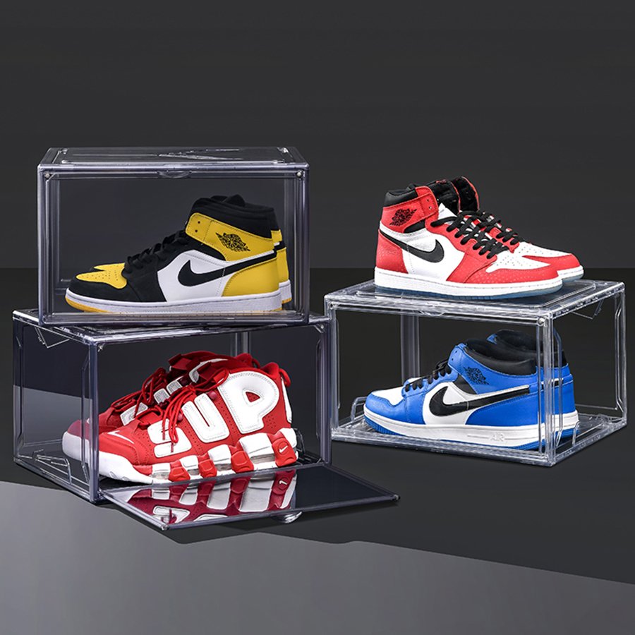 Acrylic Clear Giant Shoe Case Sneaker Storage Box Transparent Stackable AJ Magnetic Shoe Boxes Drop Side Lady Men's Shoe Box