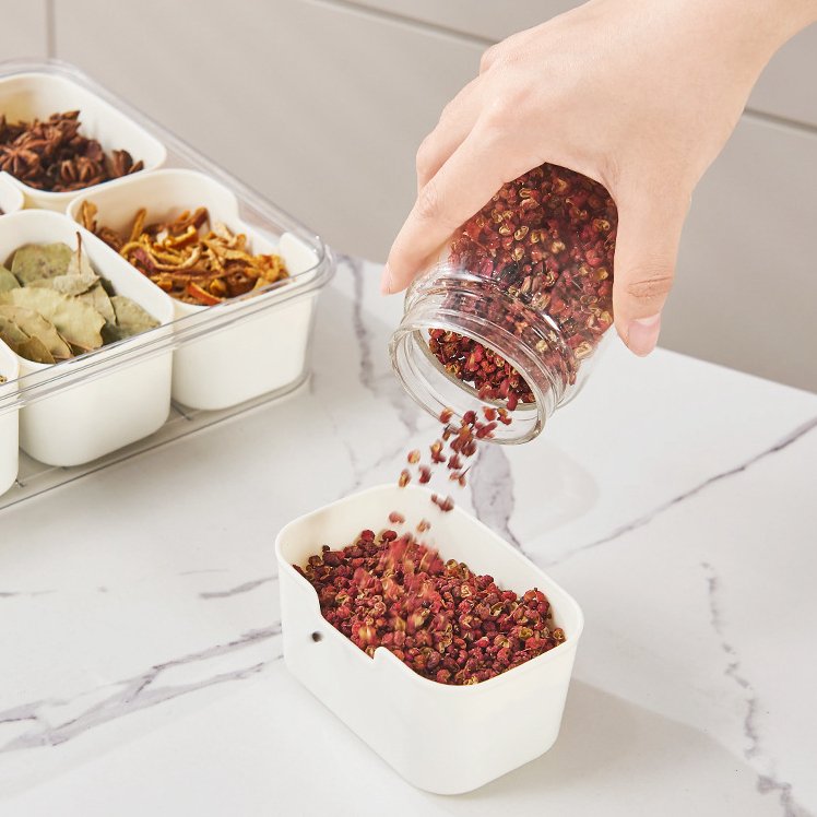 Fridge Food Organizer Dustproof Snack Platters Picnic Charcuterie Container Sealed Seasoning Spice Storage Box With Divider