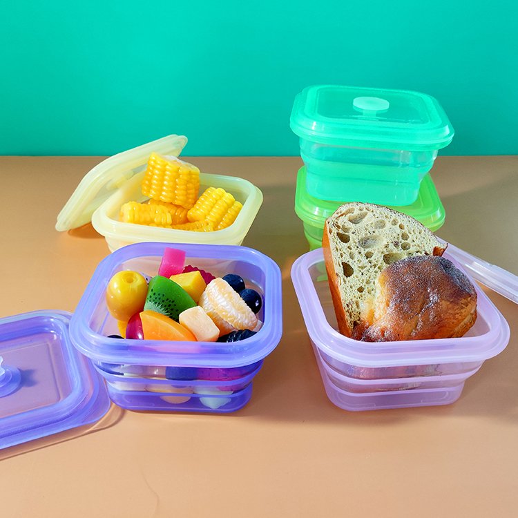 400ML 600ML 900ML Food Storage Container Kitchen Bento Foldable Collapsible Silicone Lunch Box Set