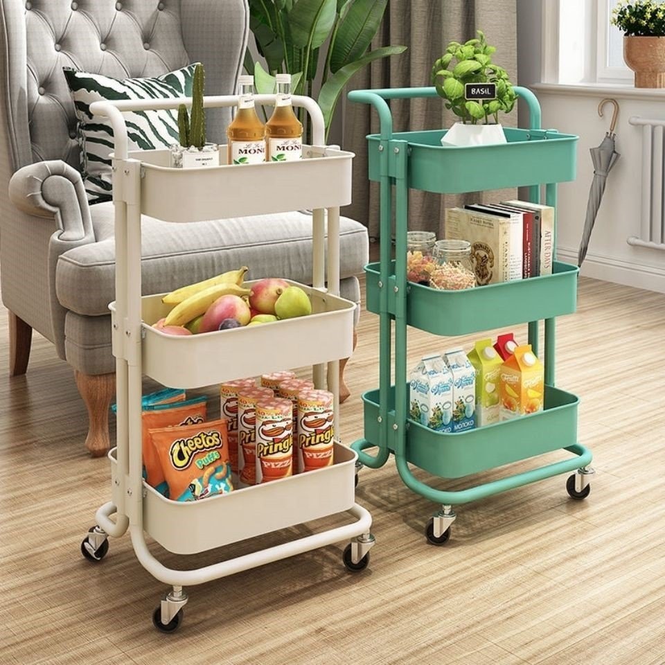 GRS storage rack shelf island mobile dish book mesh basket hooks laundry food bar hot sale 3 tier home with kitchen cart