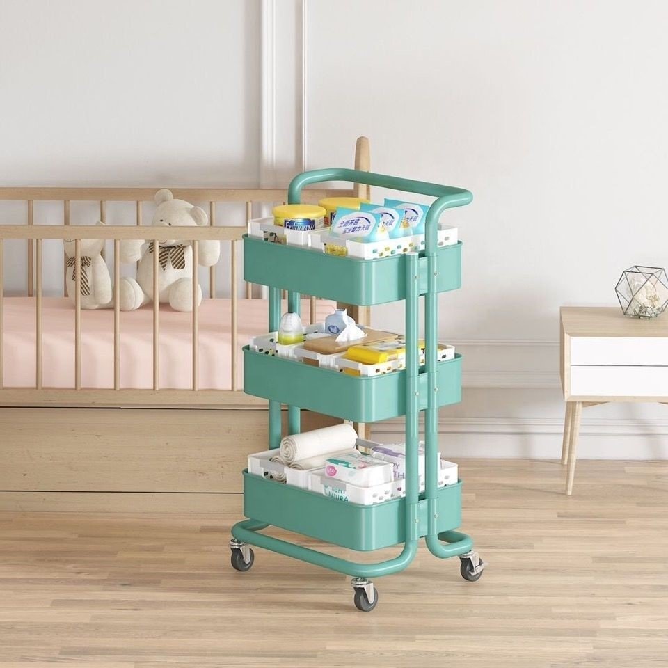 GRS storage rack shelf island mobile dish book mesh basket hooks laundry food bar hot sale 3 tier home with kitchen cart