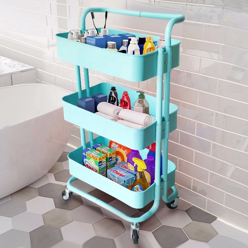 GRS storage rack shelf island mobile dish book mesh basket hooks laundry food bar hot sale 3 tier home with kitchen cart