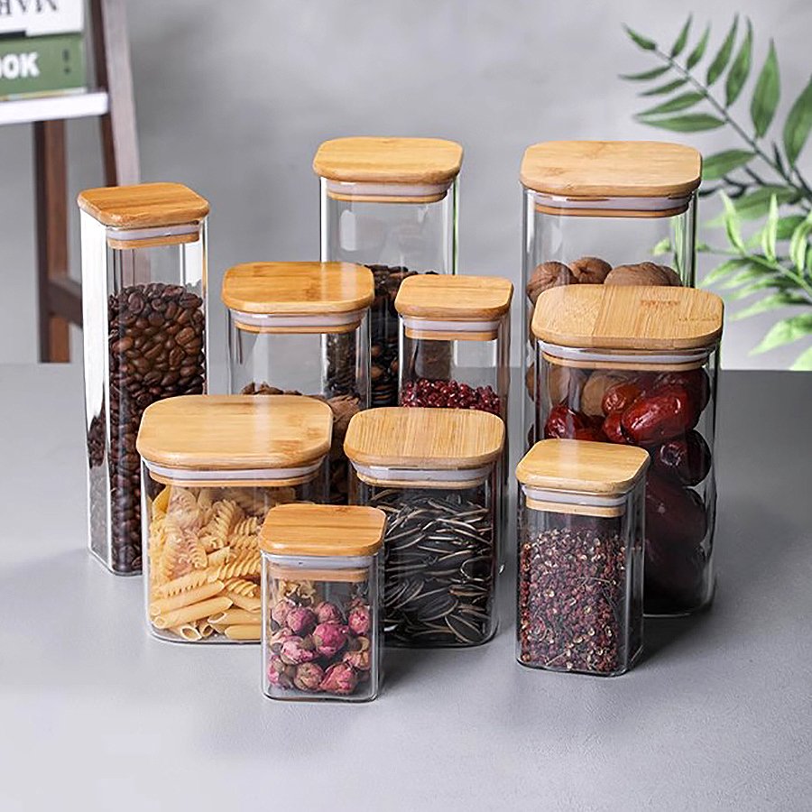 glass kitchen storage square food storage multifunctional glass jar sealed food grade storage container with lid