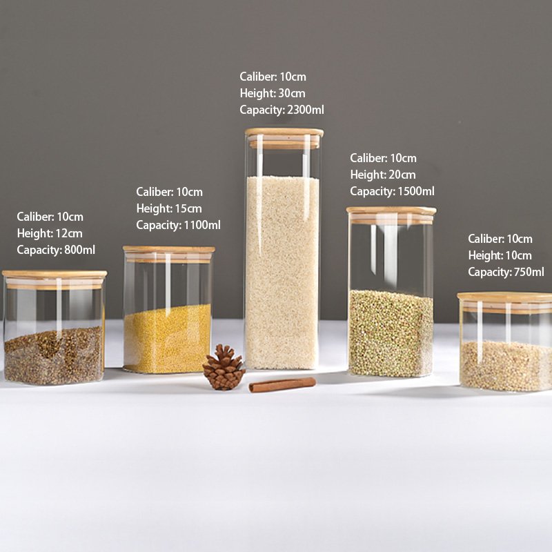 Hot Selling Platform Stackable Kitchen Canisters Set Pack Of 5 Glass Food Storage Jars Containers With Airtight Bamboo Lids