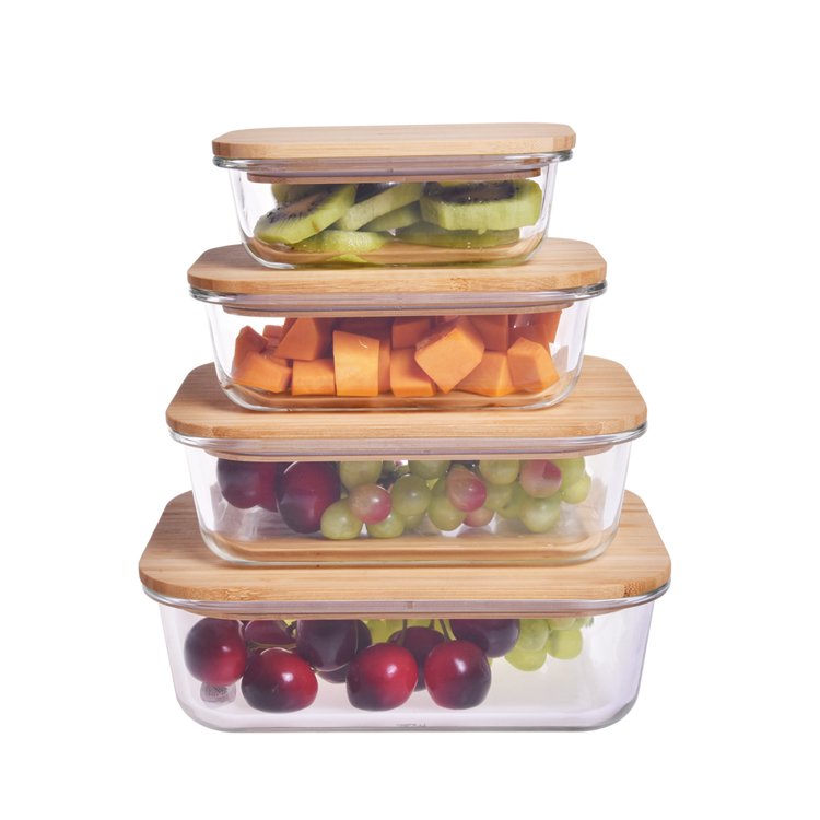 high borosilicate glass food storage containers with bamboo lids