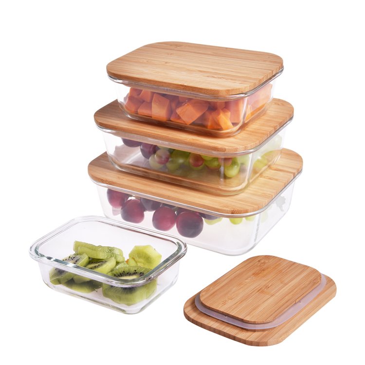 high borosilicate glass food storage containers with bamboo lids