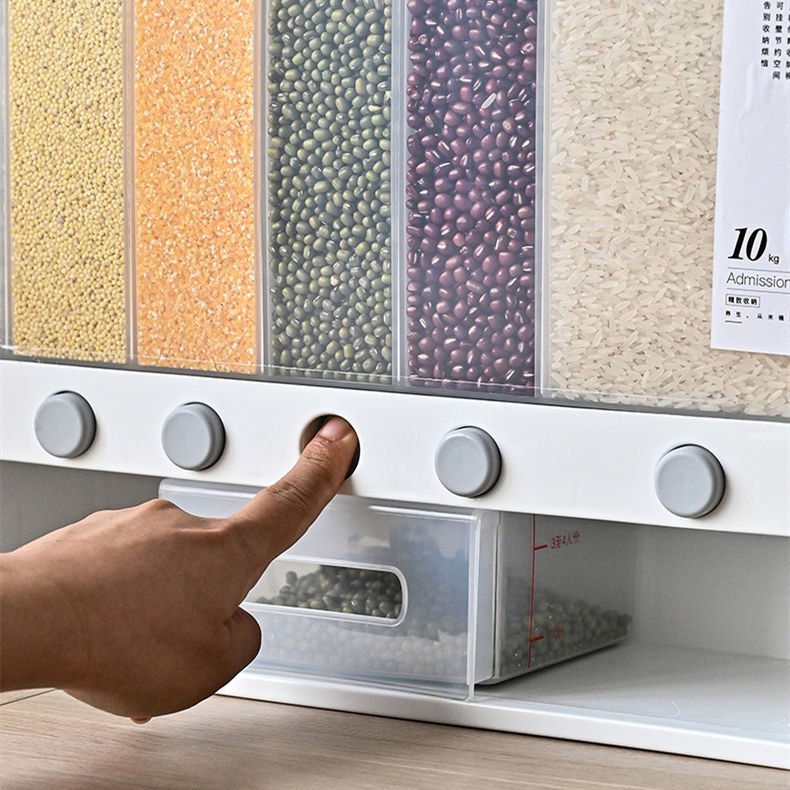 10kg Wall-Mounted Seperate Grain Cereal Can Rice Storage Box Classification Metering Rice Cylinder