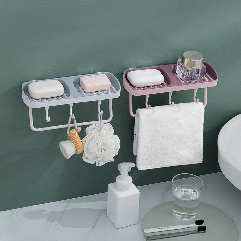 wall-mounted sponge bathroom soap storage box without household punch-free towel rack