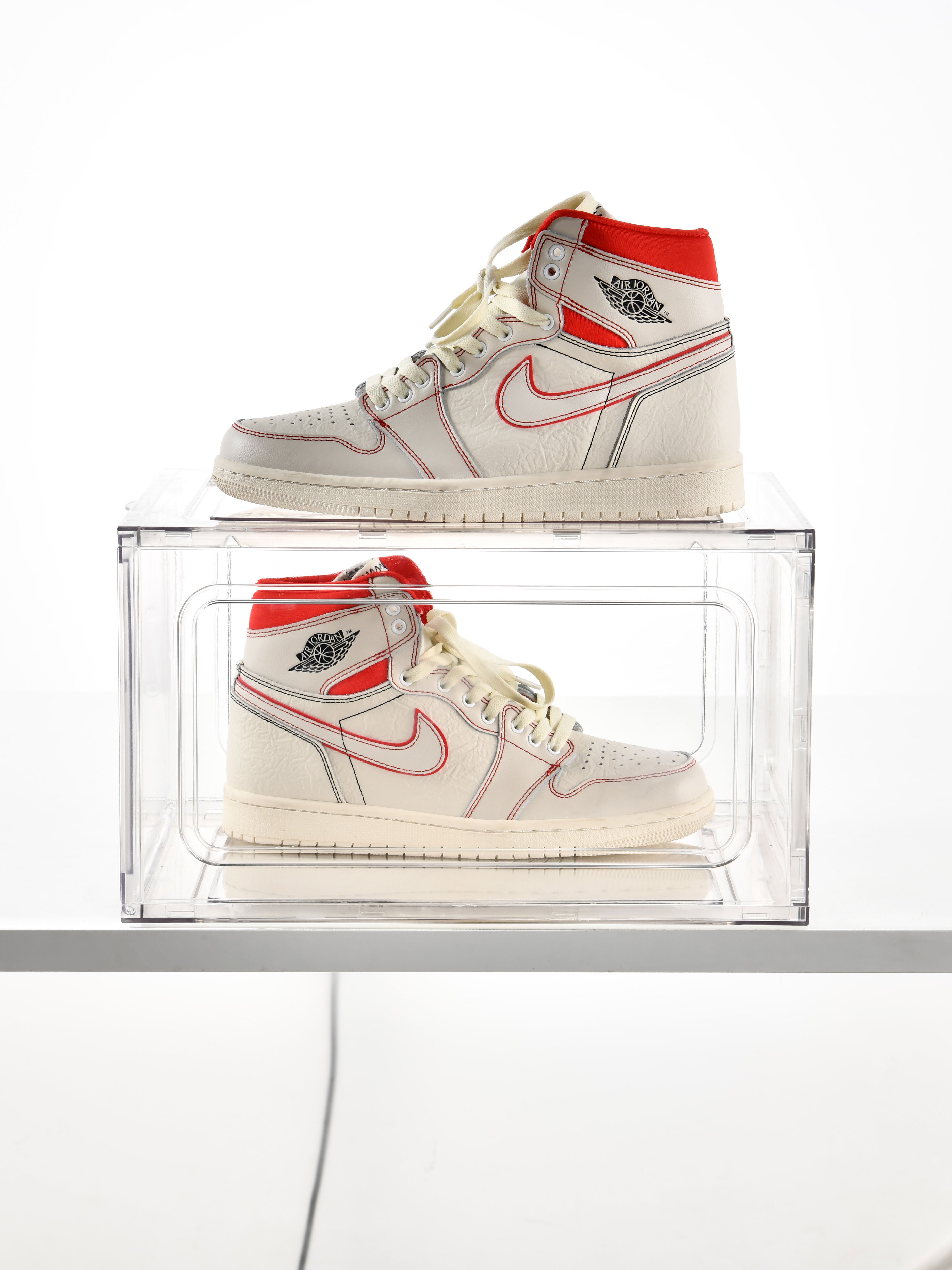 Fashion PET drop front easy assembly large shoe case magnetic clear plastic stackable shoe box storage